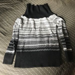 Sparkly black and white cowl neck sweater